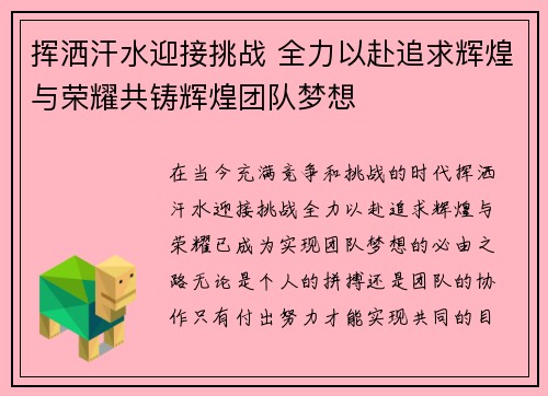 挥洒汗水迎接挑战 全力以赴追求辉煌与荣耀共铸辉煌团队梦想