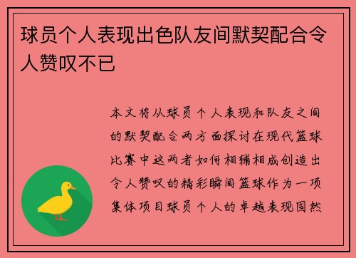 球员个人表现出色队友间默契配合令人赞叹不已